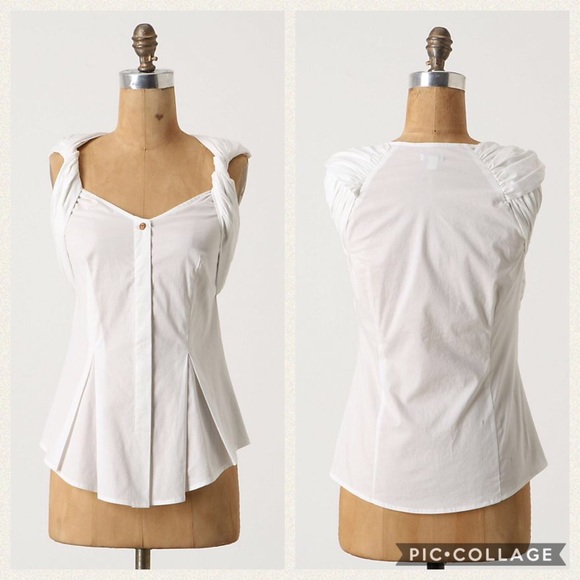 Anthropologie Tops - Odille Anthropologie white twisted sculpted blouse